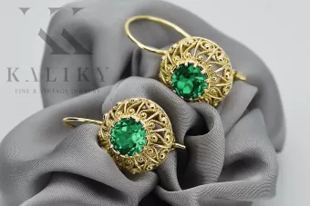 Oro amarillo de 8 quilates 333 Emerald pendientes vec002x-em Ruso Soviético URSS Vintage Art Deco style